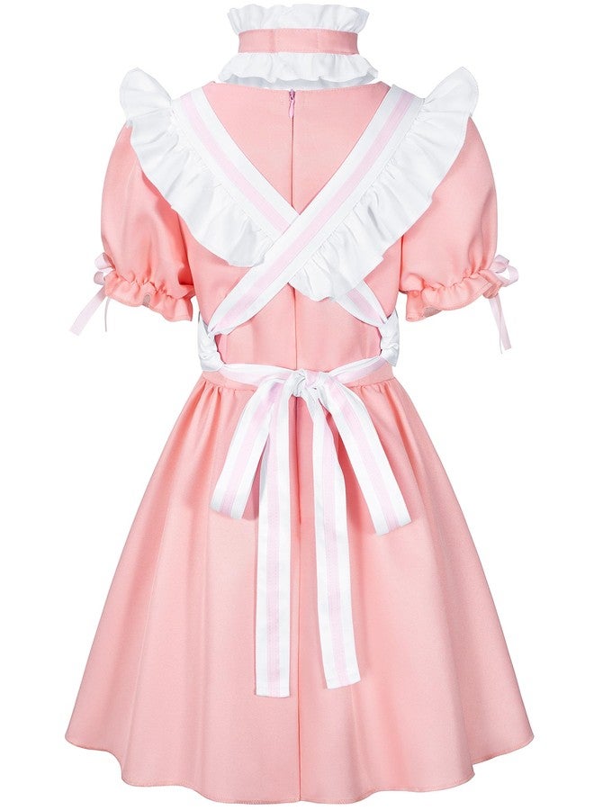 Irtysh Girls French Maid Costume Maid Apron Fancy Dress Halloween Outfit Cosplay Costume Accessories Set(PK 130) Pink - Image 4